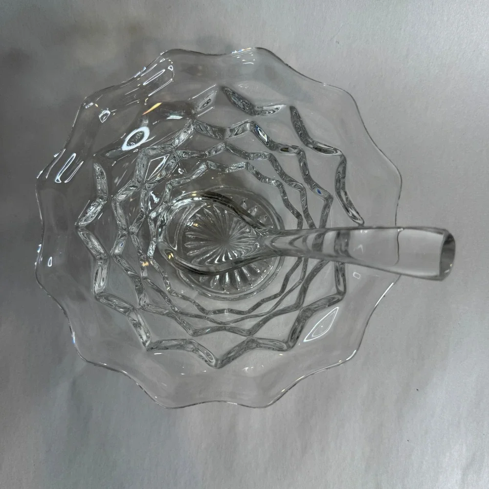 Vintage Fostoria American Clear‎ Glass Mayonnaise Bowl with Ladle Ruffled Edge